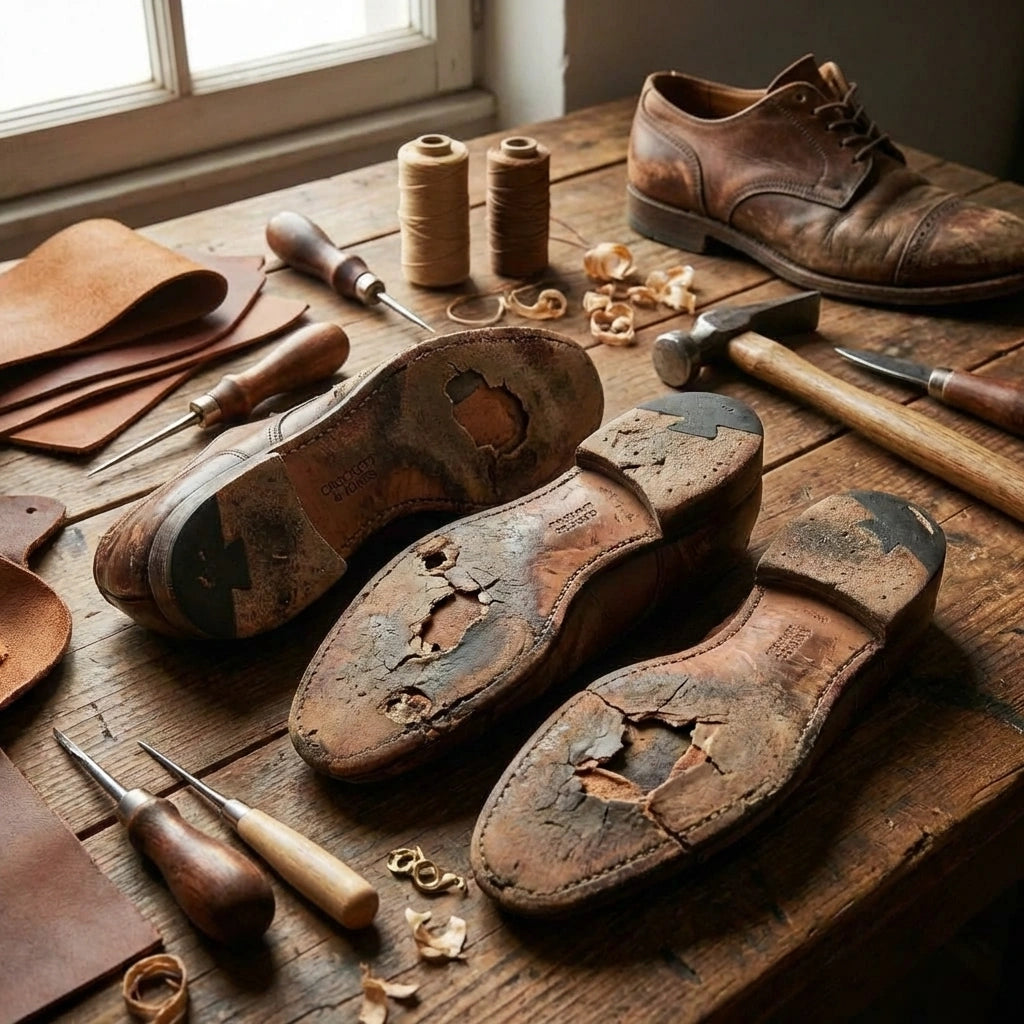 Crockett & Jones con suola rotta prima della risuolatura Ciccone