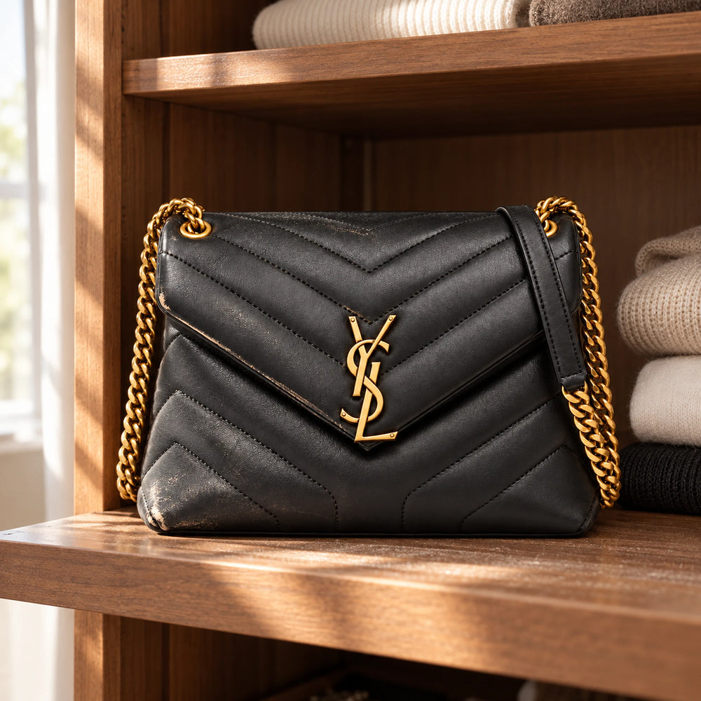 Saint Laurent Loulou usurata in un contesto reale, prima della riparazione