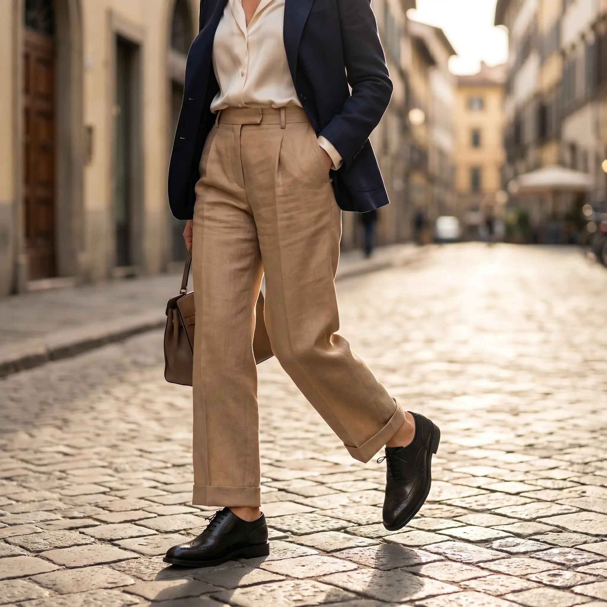 Scarpa francesina da donna in pelle nera, modello Ravenna di Ciccone - foto indossata
