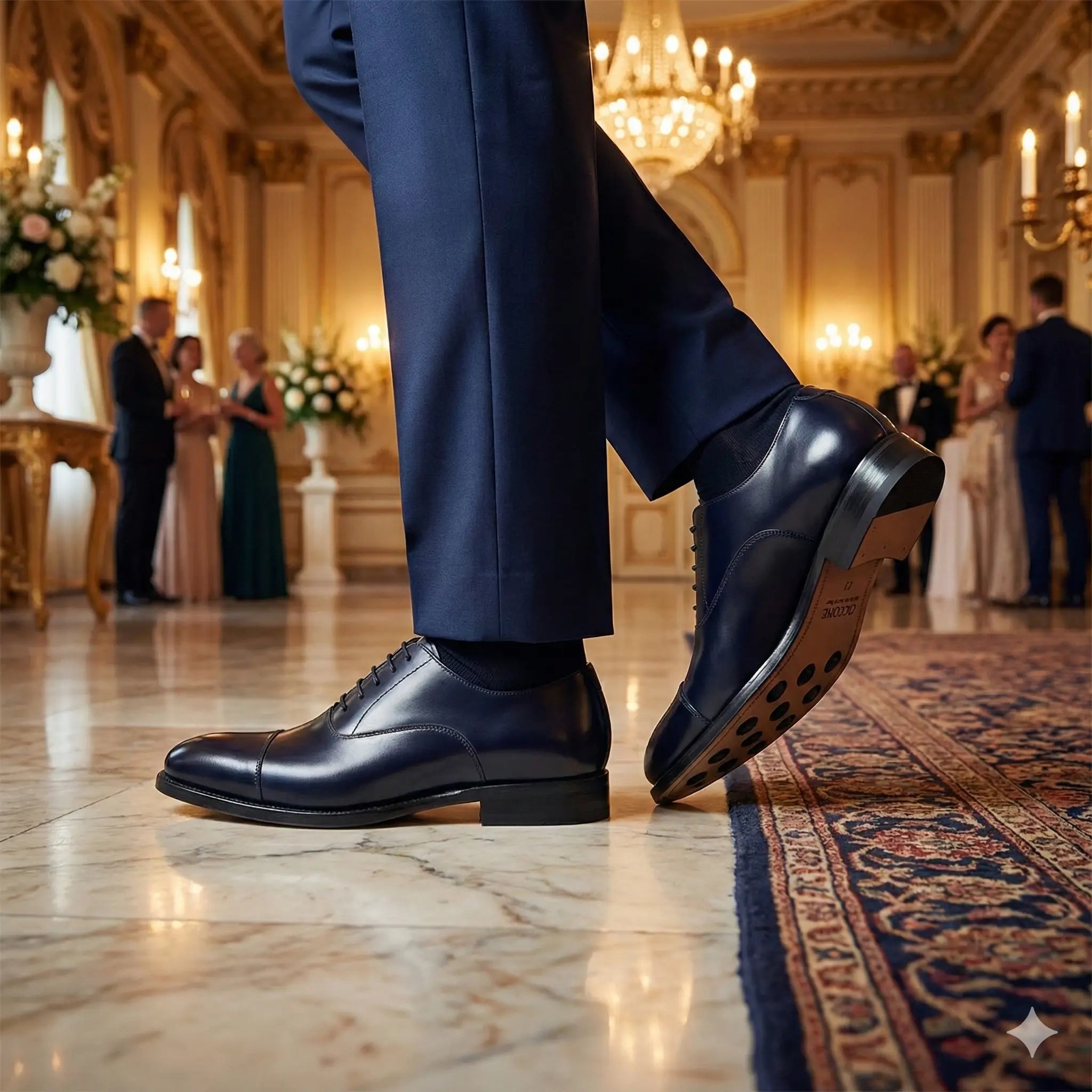 Francesina Oxford da uomo in pelle blu modello Como di Ciccone, vista indossata