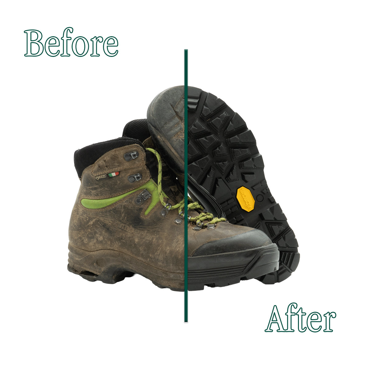 Prima e dopo la riparazione di uno scarpone Zamberlan fatta dai Maestri Ciccone